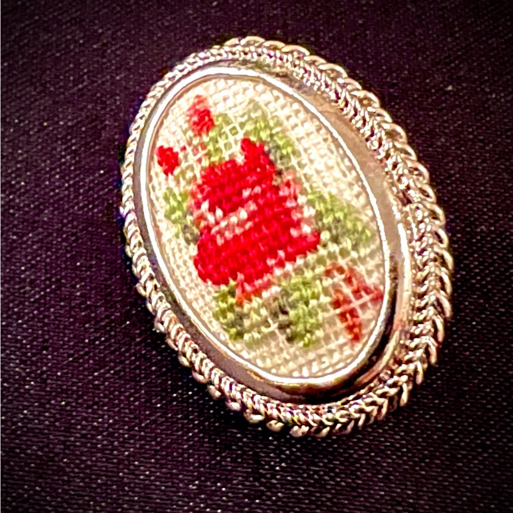 Beautiful Vintage, Hand Embroidered Pin from Vienna. Viennese Petite Pin-Rare